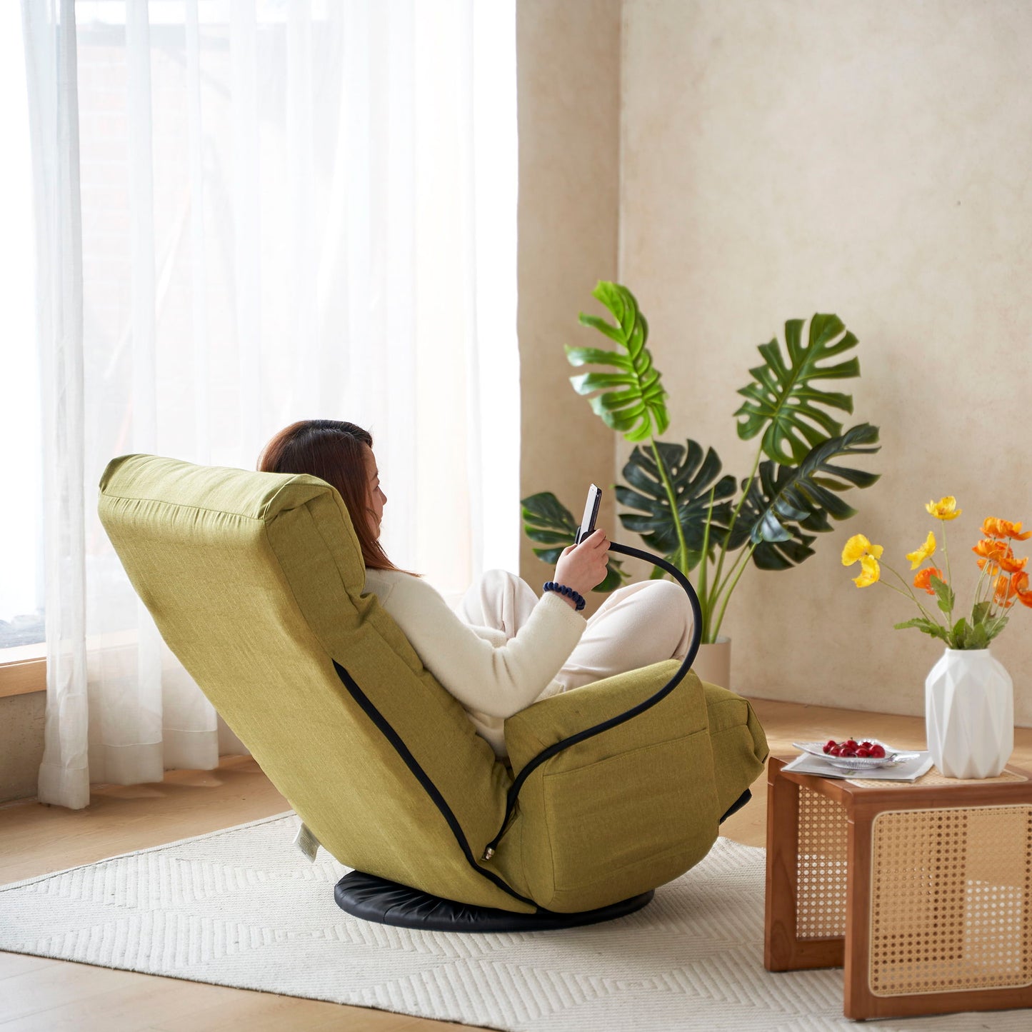 Adjustable Swivel Lounge Chair With 360 Degree Rotating Seat And Headrest Support Leisure Chair Deck Chair Game Chair For Living Room - Green