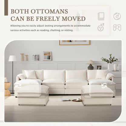 Modular Sectional With Deep And Wide Seat, U Shaped Cloud Couch Set With Double Cushions 6 Seat Sofa With Movable Ottomans Oversized - Cream