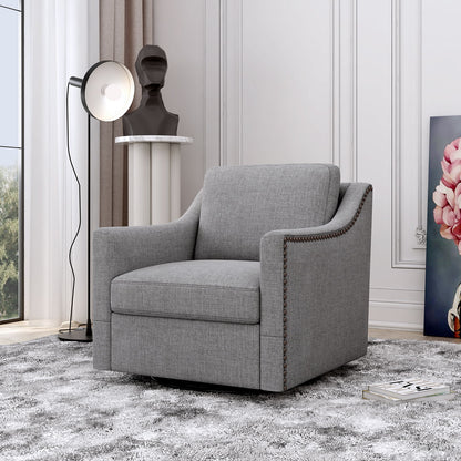 360 Degree Swivel Armchair Cotton Linen Skin - Friendly Fabric Ergonomic Design Brass Nail Decorative Armchair Living Room Chairs Bedroom Chairs Living Room Chairs Black Legs Suitable For Indoor Homes - Gray