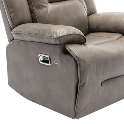 3 Seater Home Theater Recliner Manual Recliner Chair With A Led Light Strip Two Built-In Cup Holders For Living Room - Gray