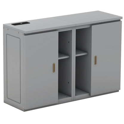 Queen Size Murphy Bed With Shelves, Cabinets And USB Ports - Gray