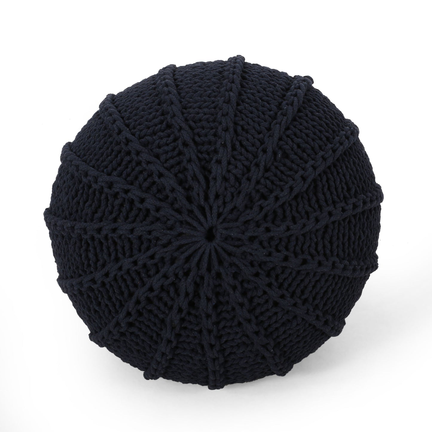 Bordeaux - Knitted Cotton Round Pouf Ottoman And Floor Cushion - Dark Blue