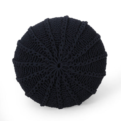 Bordeaux - Knitted Cotton Round Pouf Ottoman And Floor Cushion - Dark Blue
