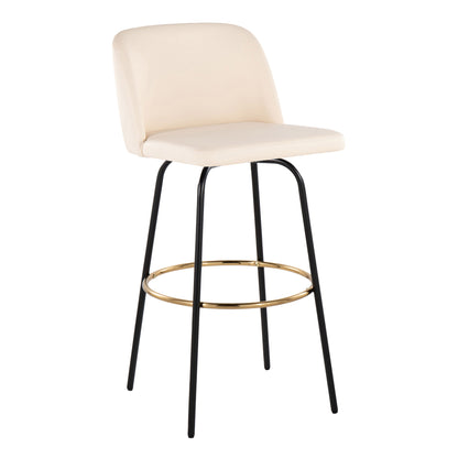 Toriano - Contemporary Fixed Height Barstool With Swivel With Round Footrest (Set of 2) - Cream / Black