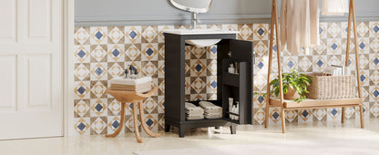 Modern Small Bathroom Vanity Cabinet With Ceramic Basin, Ample Storage, 1 Soft Close Door - Black
