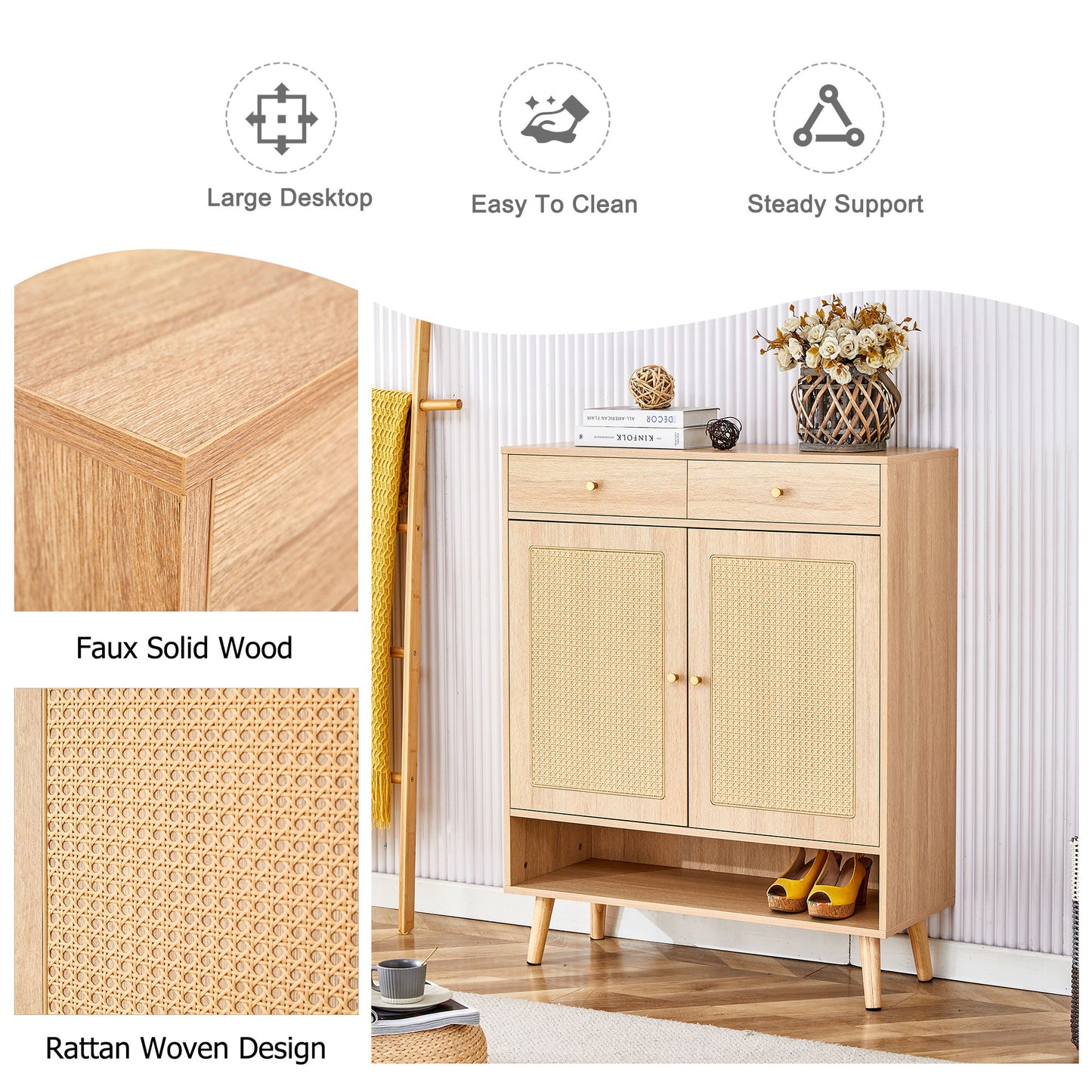 Multi Functional Modern Minimalist Shoe Cabinet Seamlessly Fits Into Nordic, Japanese, And Industrial Style Interiors - Natural Wood