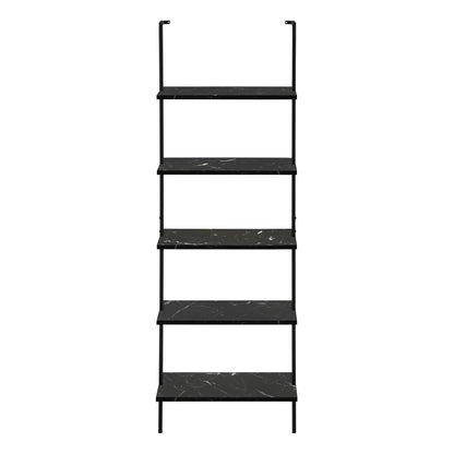 Bookshelf, Bookcase, Etagere, Ladder, 5 Tier, For Office, Marble Look Contemporary & Modern - Black