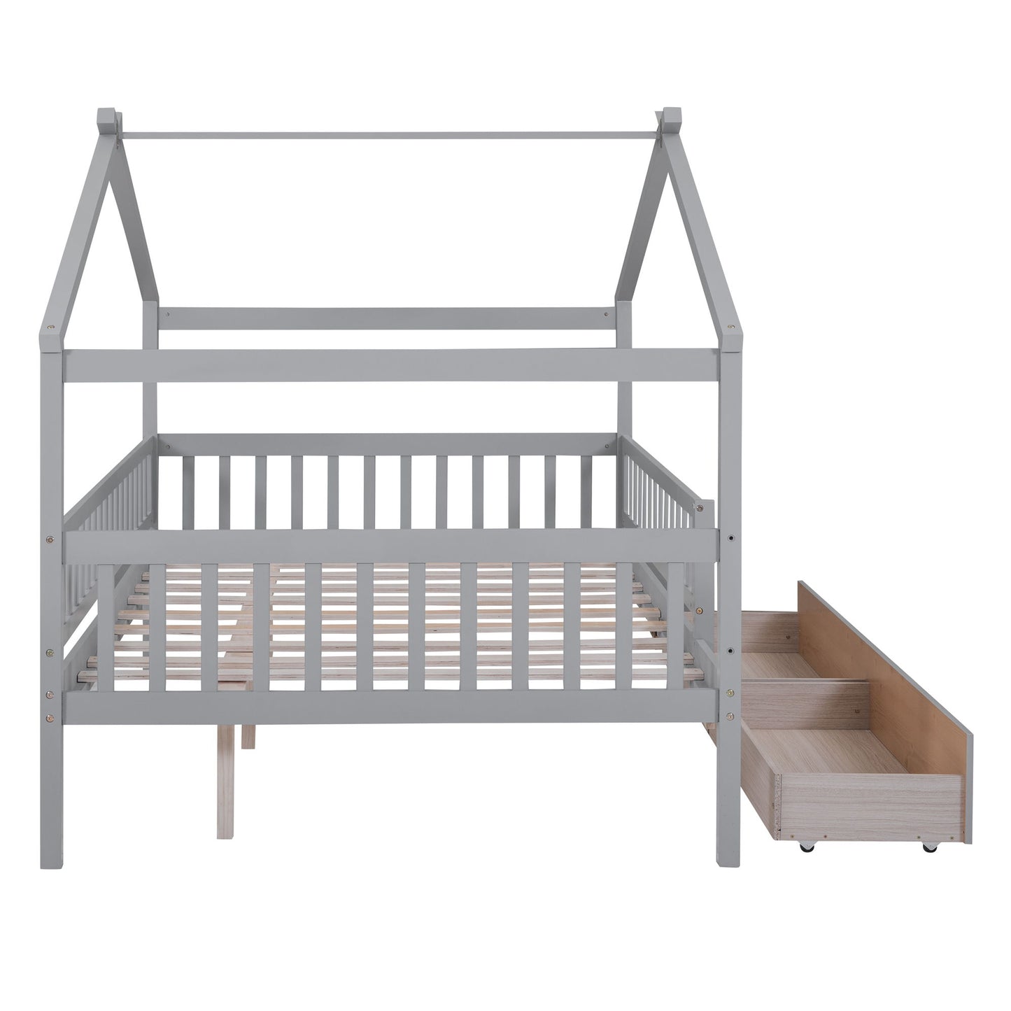 Full Size House Bed With 2 Drawers - Gray