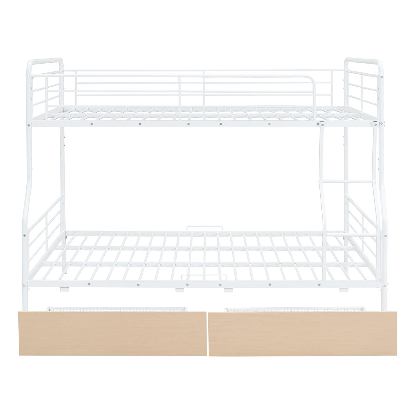 Full Long Over Queen Bunk Bed With 2 Drawers - White