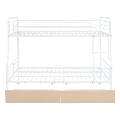 Full Long Over Queen Bunk Bed With 2 Drawers - White