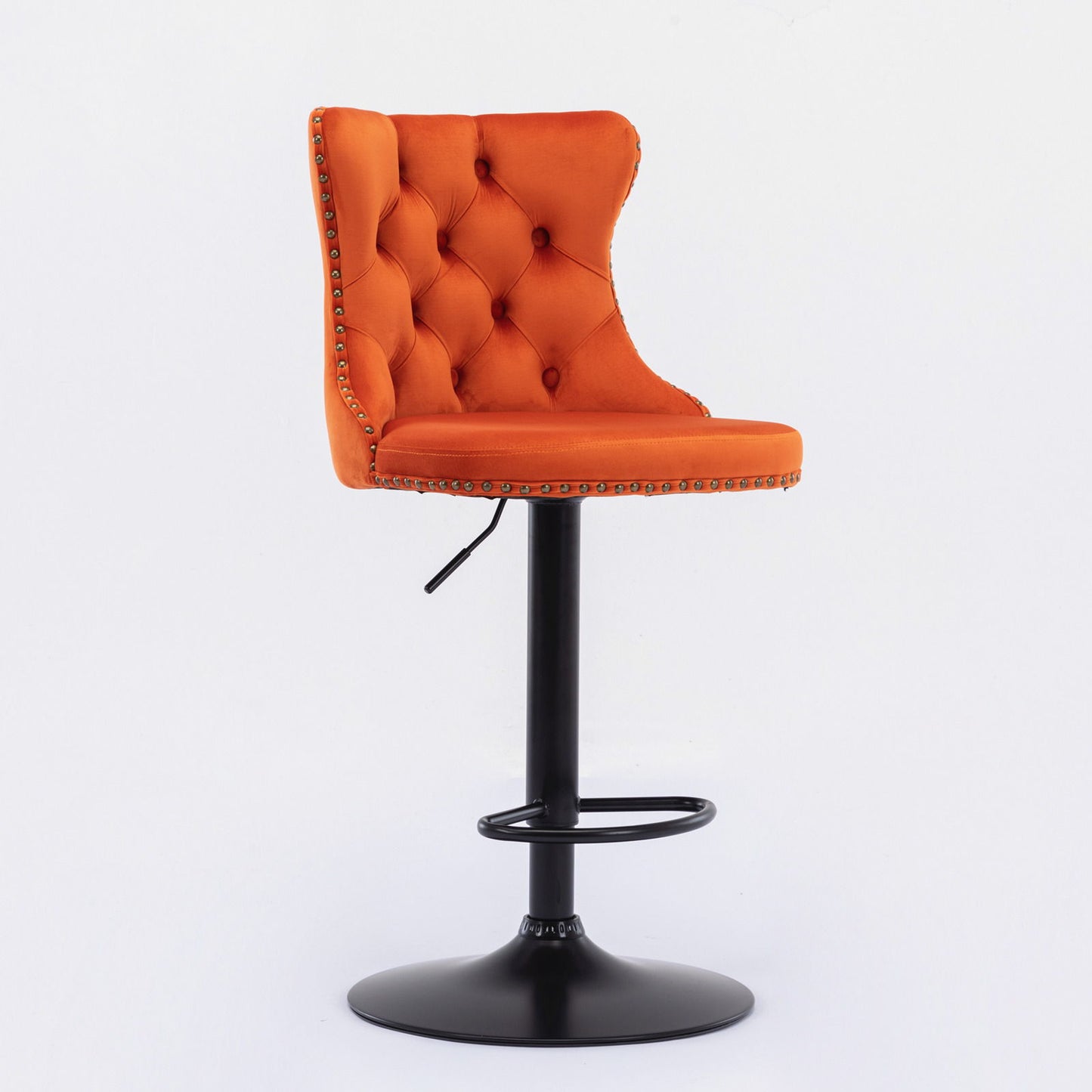 Swivel Velvet Barstools Adjusatble Seat Height, Modern Upholstered Bar Stools With Backs Comfortable Tufted For Home Pub And Kitchen Island (Set of 2) - Orange