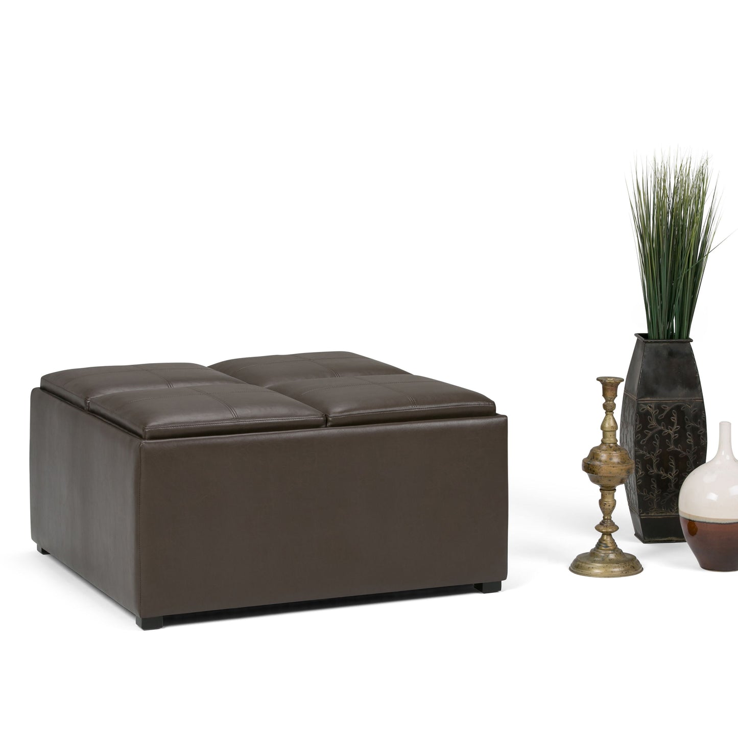 Avalon - Square Coffee Table Storage Ottoman - Chocolate Brown