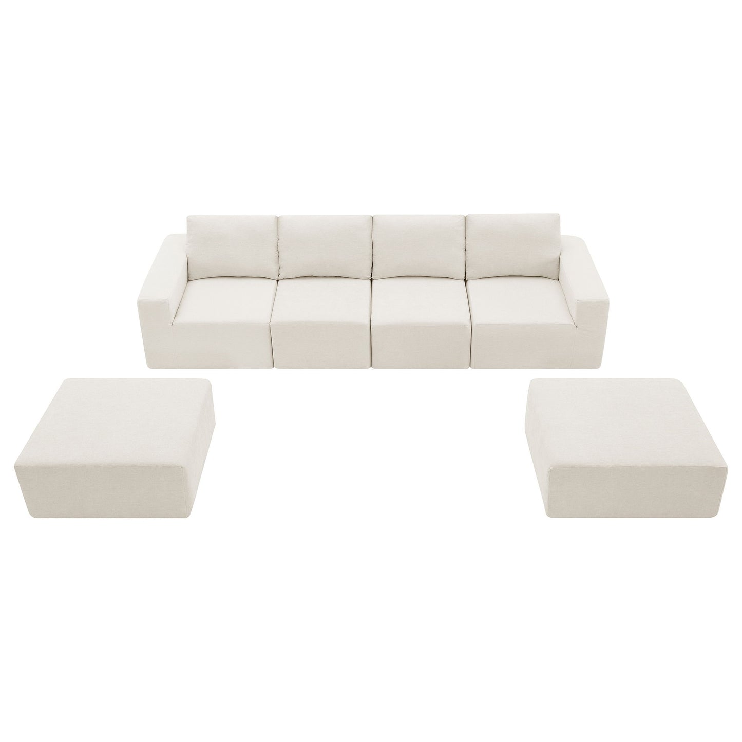 Modular U Shaped Sectional With Ottomans, Luxury Cloud Floor Couch With Deep Seat Fully Compressed Upholstered Sofa - Beige