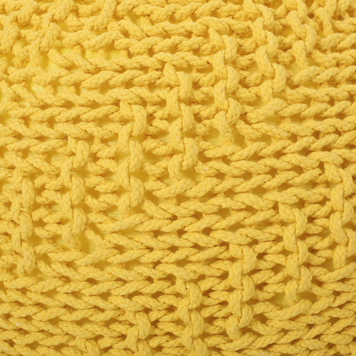Bordeaux - Knitted Cotton Round Pouf, Versatile Ottoman Or Floor Cushion - Yellow