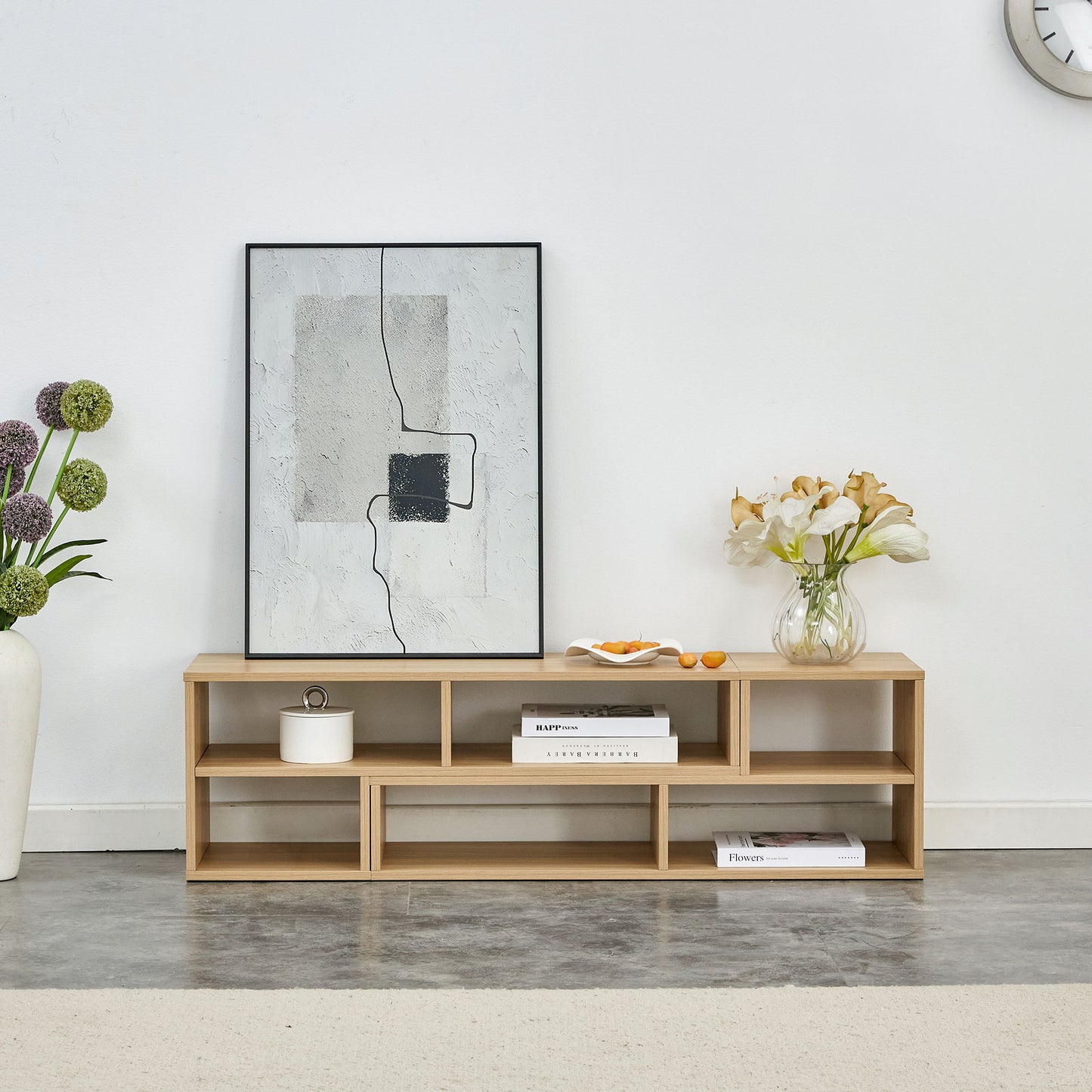 2 Piece Cube TV Stand And L Shaped Entertainment Center With Open Storage And 2 Shelves - Burly Wood