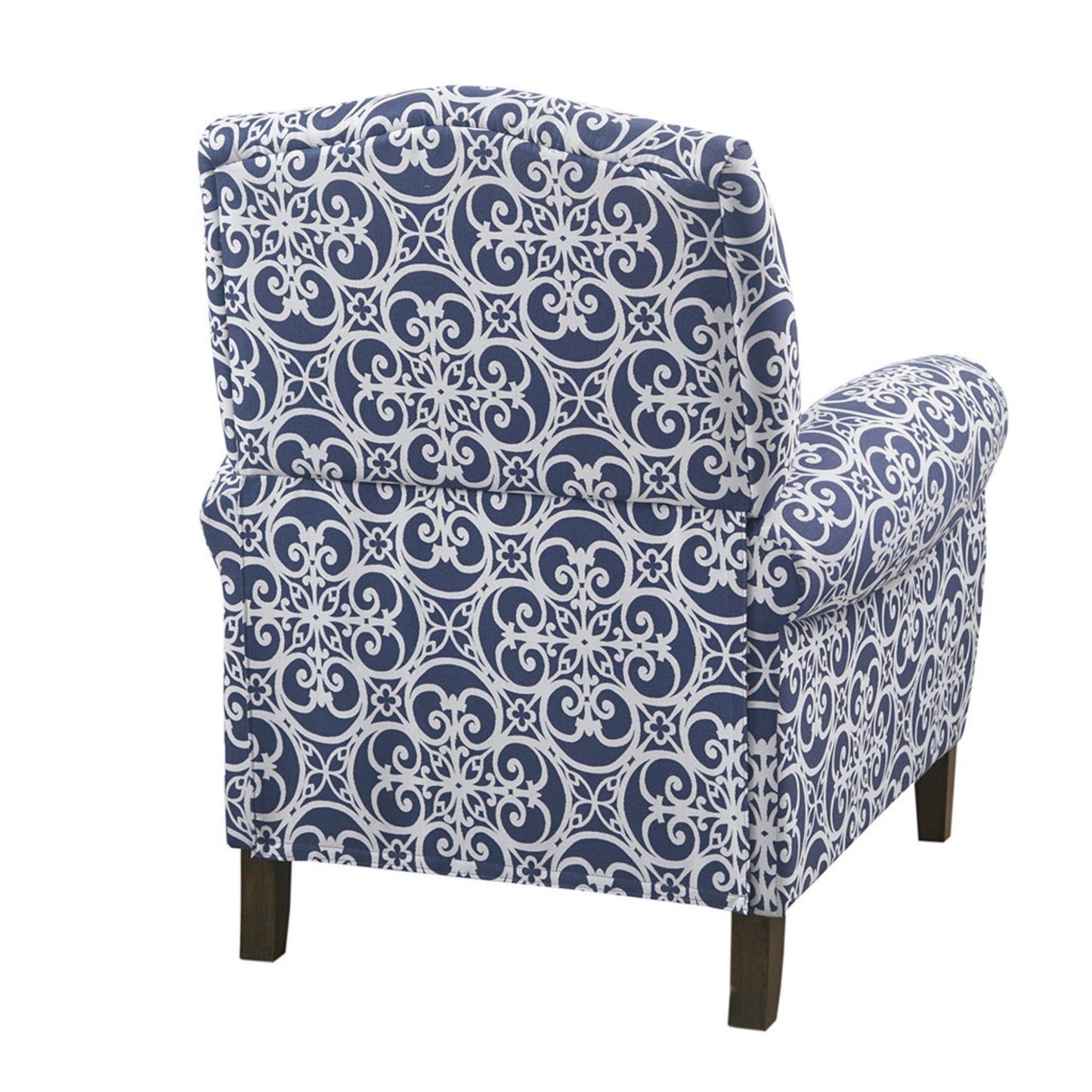 Push Back Recliner Chair With Fretwork Pattern And Solid Wood Legs - Multicolor