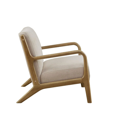Mid - Century Design Lounge Chair With Upholstered Seat - Cream
