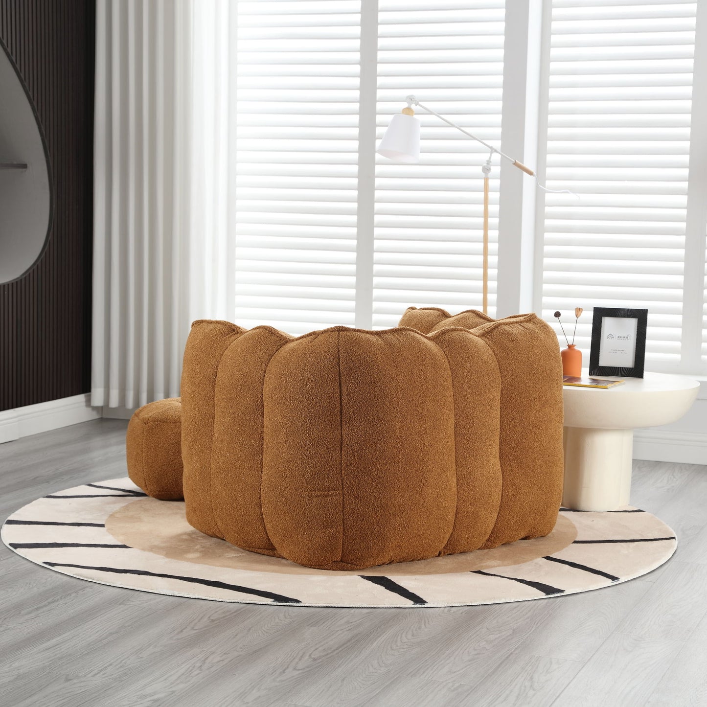 Soft Bean Bag Chair With High Resilient Foam (Chips) - Khaki / Yellow