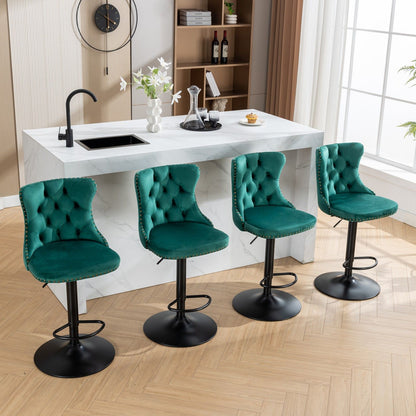 Swivel Velvet Barstools Adjusatble Seat Height, Modern Upholstered Bar Stools With Backs Comfortable Tufted For Home Pub And Kitchen Island (Set of 2) - Green