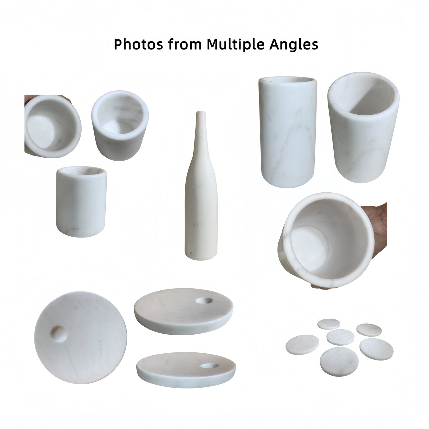Luxury Natural Marble Dining Room Accessories Set, 10 Pieces, Elegant Natural Stone - White
