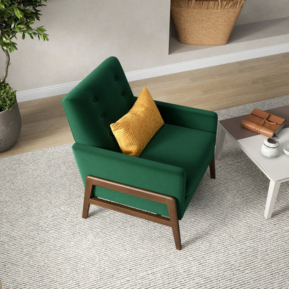 Cole - Solid Wood Lounge Chair - Green Fabric