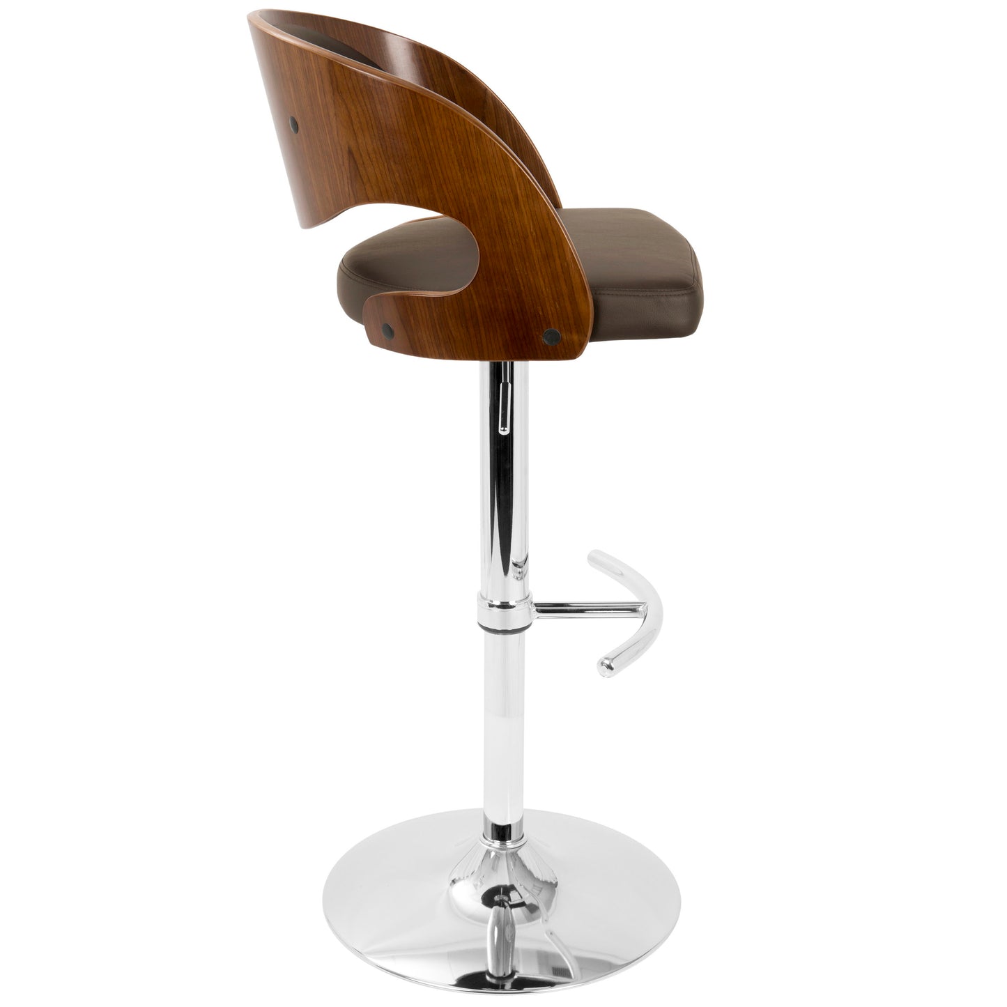 Pino - Mid-Century Modern Adjustable Barstool With Swivel - Walnut / Brown