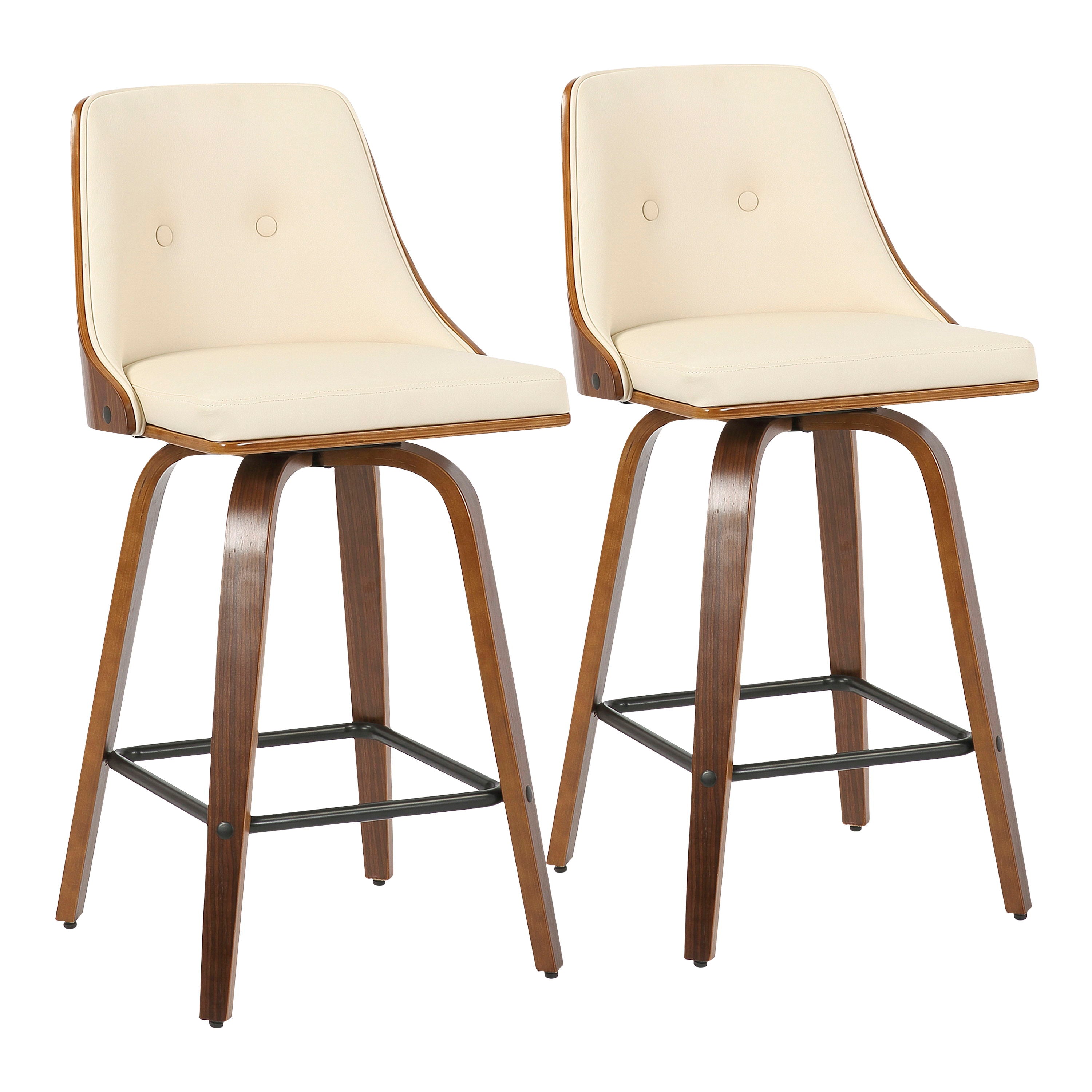 Gianna - Mid-Century Modern Counter Stool (Set of 2) - Walnut / Cream