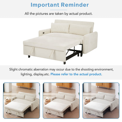 Pull Out Sofa Bed Convertible Couch 2 Seat Loveseat Sofa Modern Sleeper Sofa With 2 Throw Pillows And USB Ports For Living Room - Beige