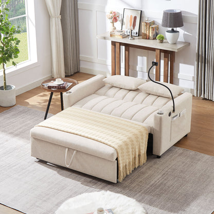 Convertible Sofa Bed Loveseat Sofa With Three USB Ports, Two Side Pockets, Two Cup Holders And 360ÔøΩÔøΩÔøΩÔøΩÔøΩÔøΩÔøΩÔøΩÔøΩÔøΩÔøΩÔøΩÔøΩÔøΩÔøΩÔøΩÔøΩÔøΩÔøΩÔøΩÔøΩÔøΩÔøΩÔøΩÔøΩÔøΩÔøΩÔøΩÔøΩÔøΩÔøΩÔøΩÔøΩ swivel Phone Holder For Living Room - Beige