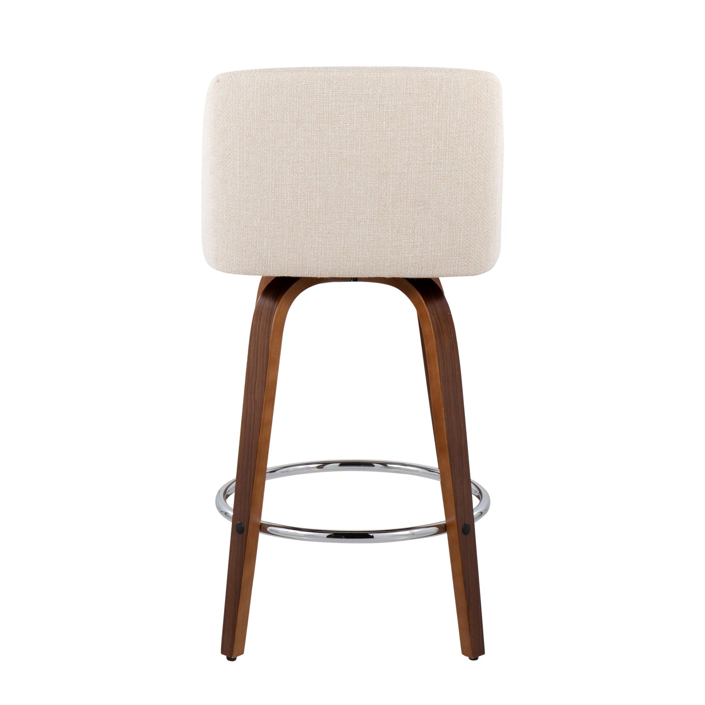 Toriano - Mid-Century Modern Fixed Height Counter Stool With Round Footrest (Set of 2) - Walnut / Cream