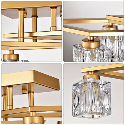 6 Light Crystal Ceiling Light For Dining Room, Modern Ceiling Lamp With Light Fixture For Entryway, Lobby, Kitchen, Bedroom, Living Room, Conference Room, (6*G9 Bulbs Included) - Gold