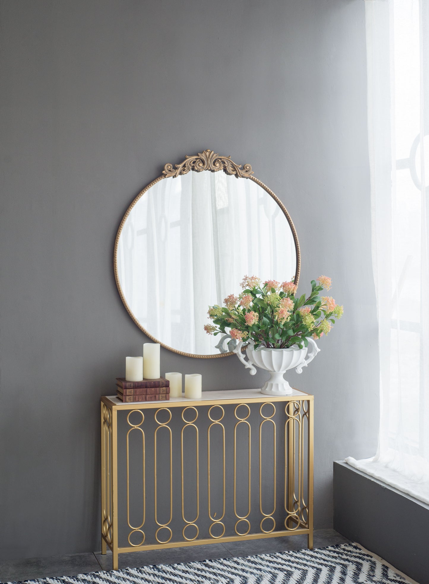 Round Wall Mounted Mirror With Frame For Bathroom Living Room - Gold