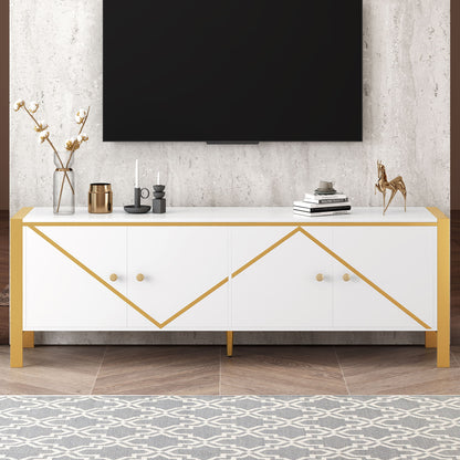 Modern Minimalist TV Stand For TVs Up To 75", Entertainment Center Media Console Cabinet With 2 Spacious Cabinets For Living Room - White