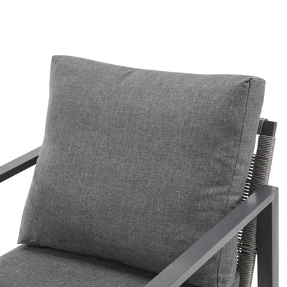 Modern Aluminum Lounge Chair With Rope Accents And Cushions For Indoor And Outdoor Spaces - Gray