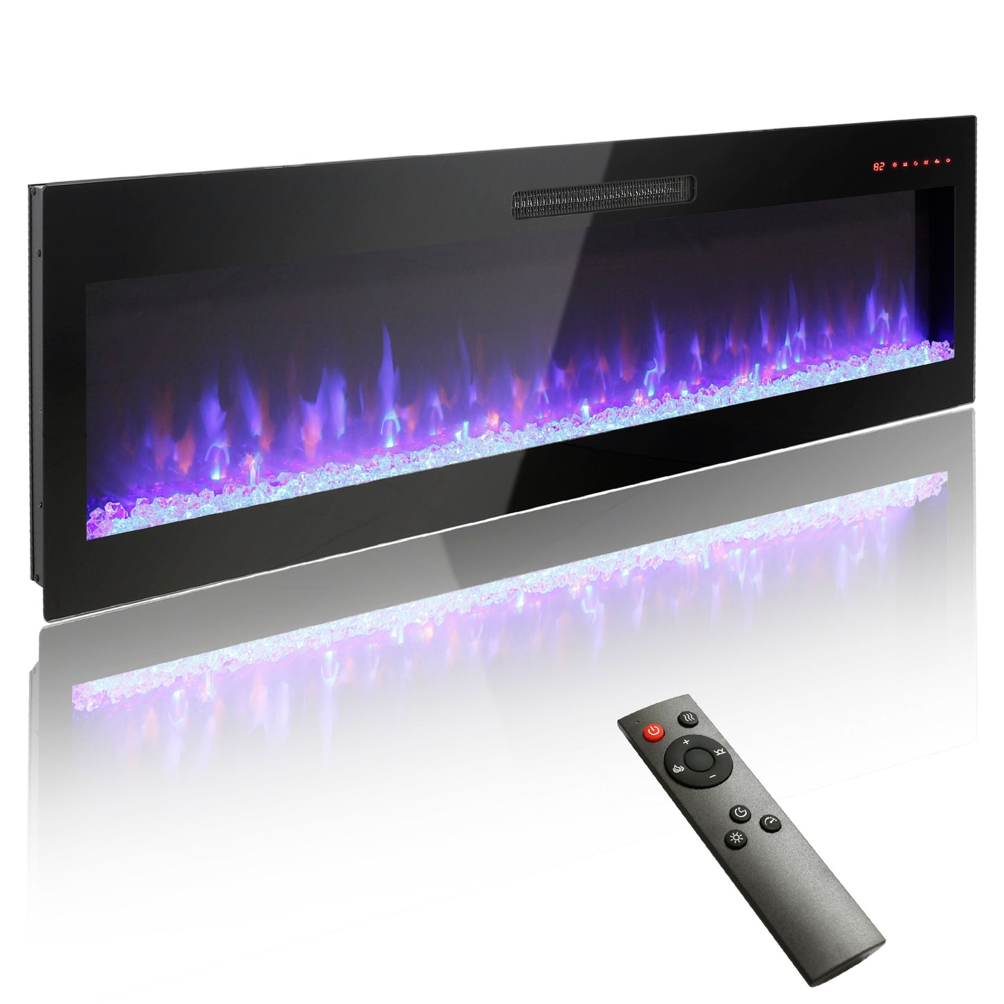 60" Electric Fireplace, Recessed And Wall Mounted Fireplace - Antique Black