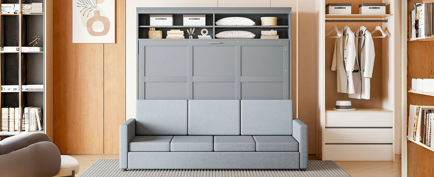 Queen Size Murphy Wall Bed With Sofa - Gray