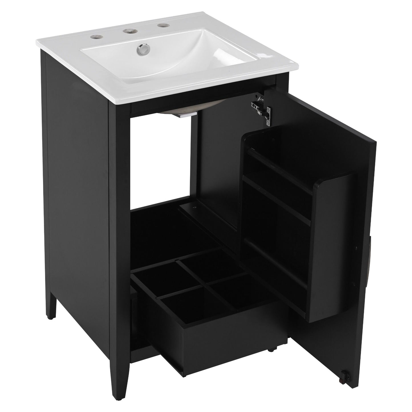 Modern Freestanding 20.3" Bathroom Vanity With Sink, Functional Drawer, Soft Closing Door - Black