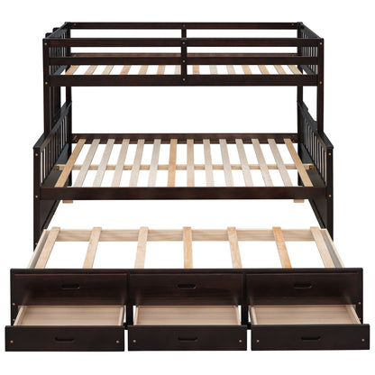 Twin Over Full Bunk Bed With Twin Size Trundle, With Drawers For Bedroom - Espresso