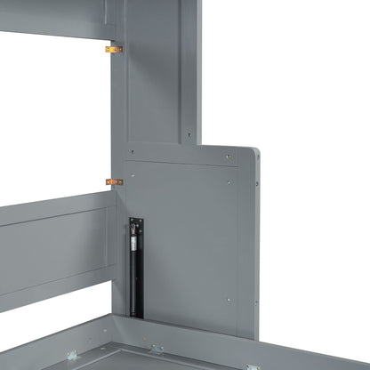 Full Size Murphy Bed With Hydraulic Lift & Desk Design - Gray