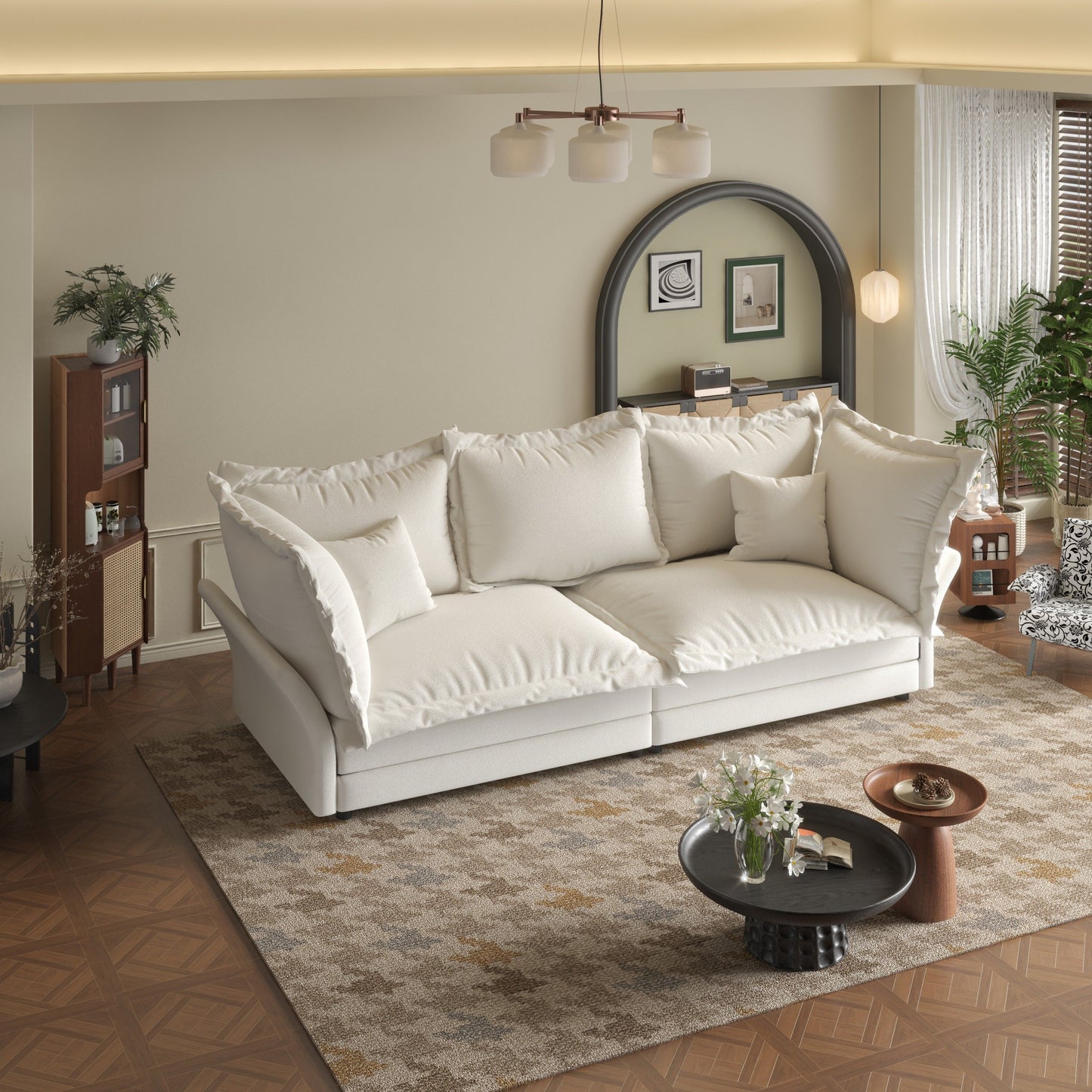 Modern Comfy Upholstered Sofa Cloud Couch, Deep Seat Couches With Multiple Large Soft Pillows, Convertible Deep Seat Chaise Longue For Living Room - Beige