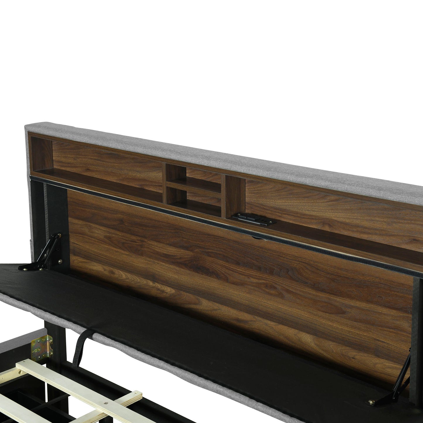 Queen Size Upholstered Platform Bed With Storage Headboard, Twin Long Size Trundle & 2 Drawers And A Set Of Sockets & USB Ports - Gray