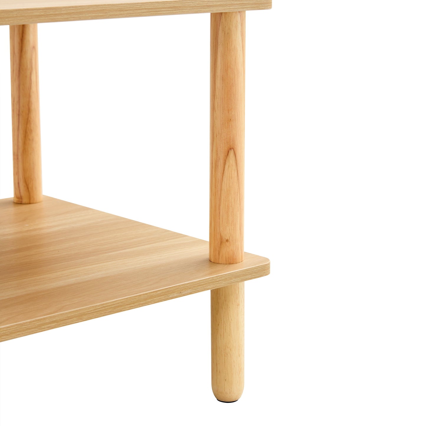 Modern 2 Tier Coffee Table For Living Room Furniture, Rectangular Center Table With Open Storage Shelf, Rounded Rubberwood Legs - Burly Wood