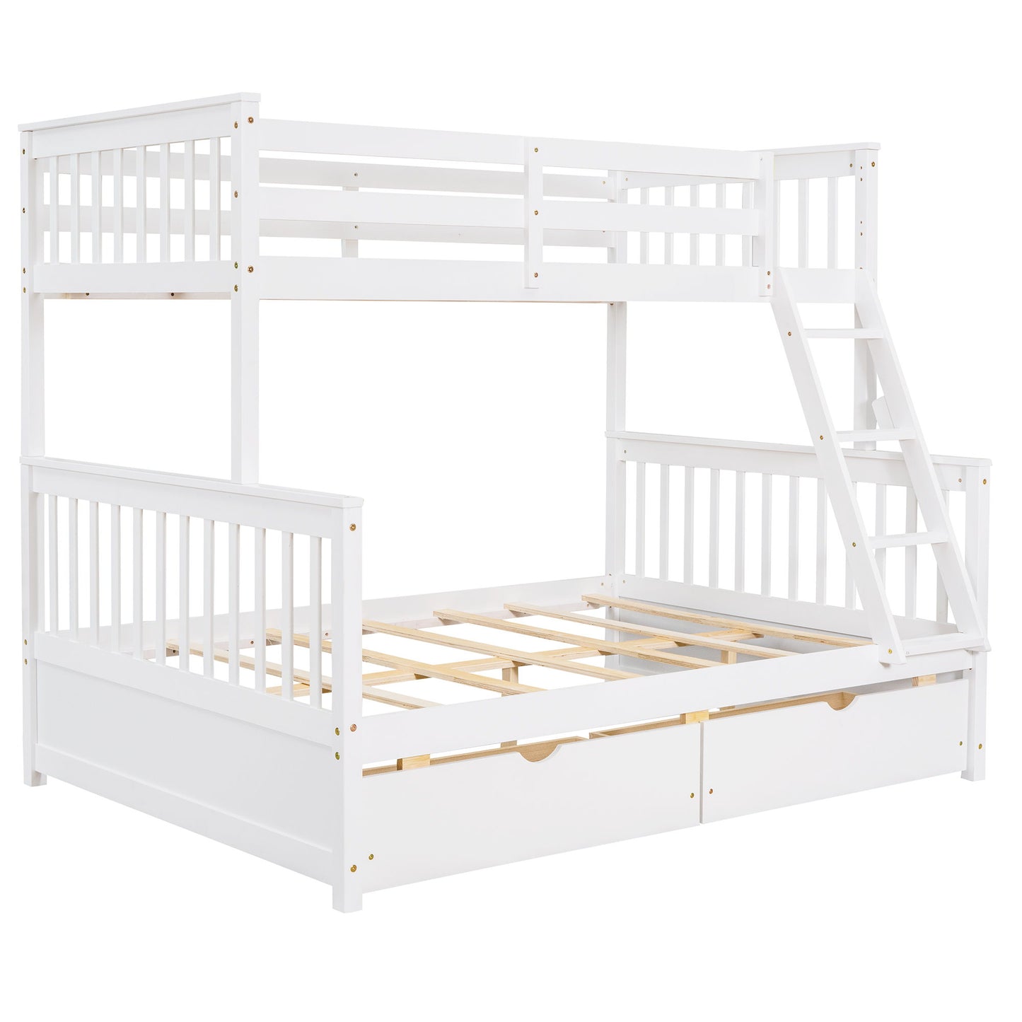 Twin Over Full Bunk Bed With Ladders And Two Storage Drawers - White