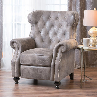 Accented Push Back Recliner Chair With Rolled Arms, Cocooning Comfort - Brown Gray