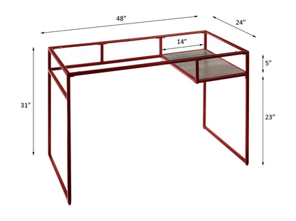 Yasin - Glass Top Writing Desk - Red