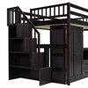 Full Size Loft Bed With Stairs, Bookshelf, Drawers, Desk & Wardrobe, Space Saving Multifunctional Furniture - Espresso