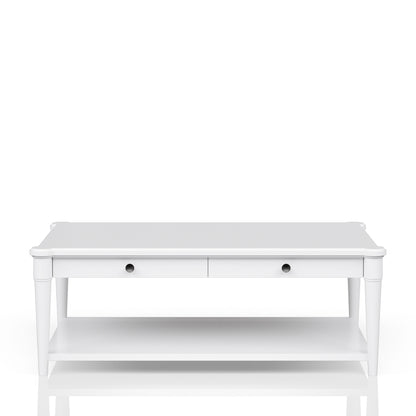 Cocktail Table With Two Storage Drawers And Casters - White