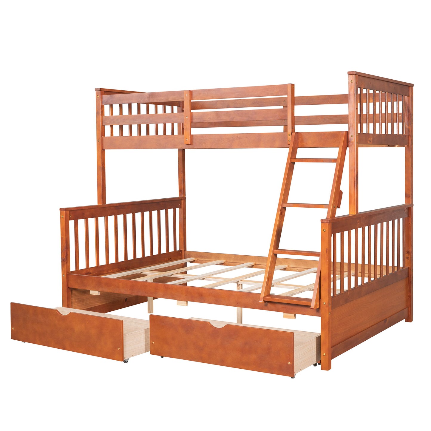 Twin Over Full Bunk Bed With Ladders And Two Storage Drawers - Walnut
