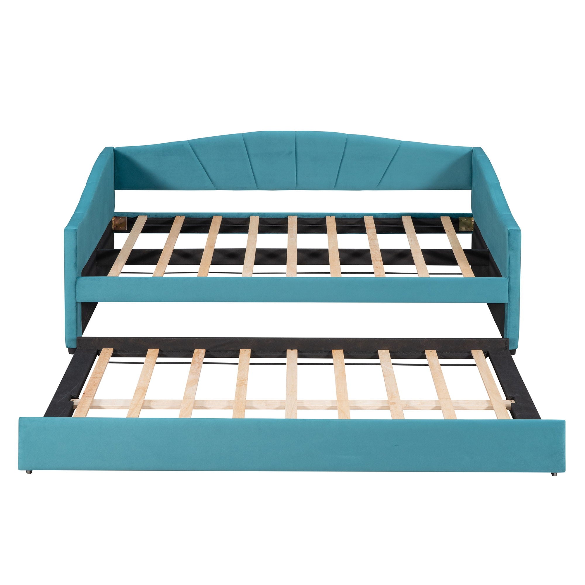 Twin Size Upholstered Daybed Sofa Bed With Trundle And Slat - Blue