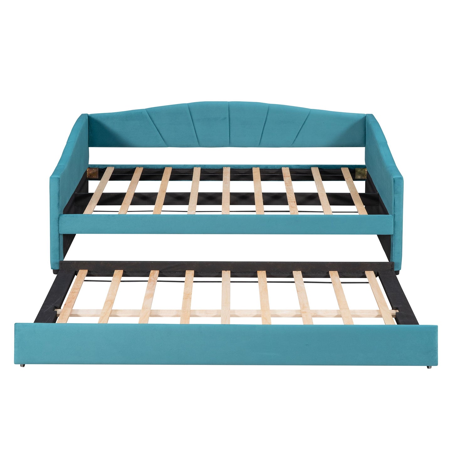 Twin Size Upholstered Daybed Sofa Bed With Trundle And Slat - Blue